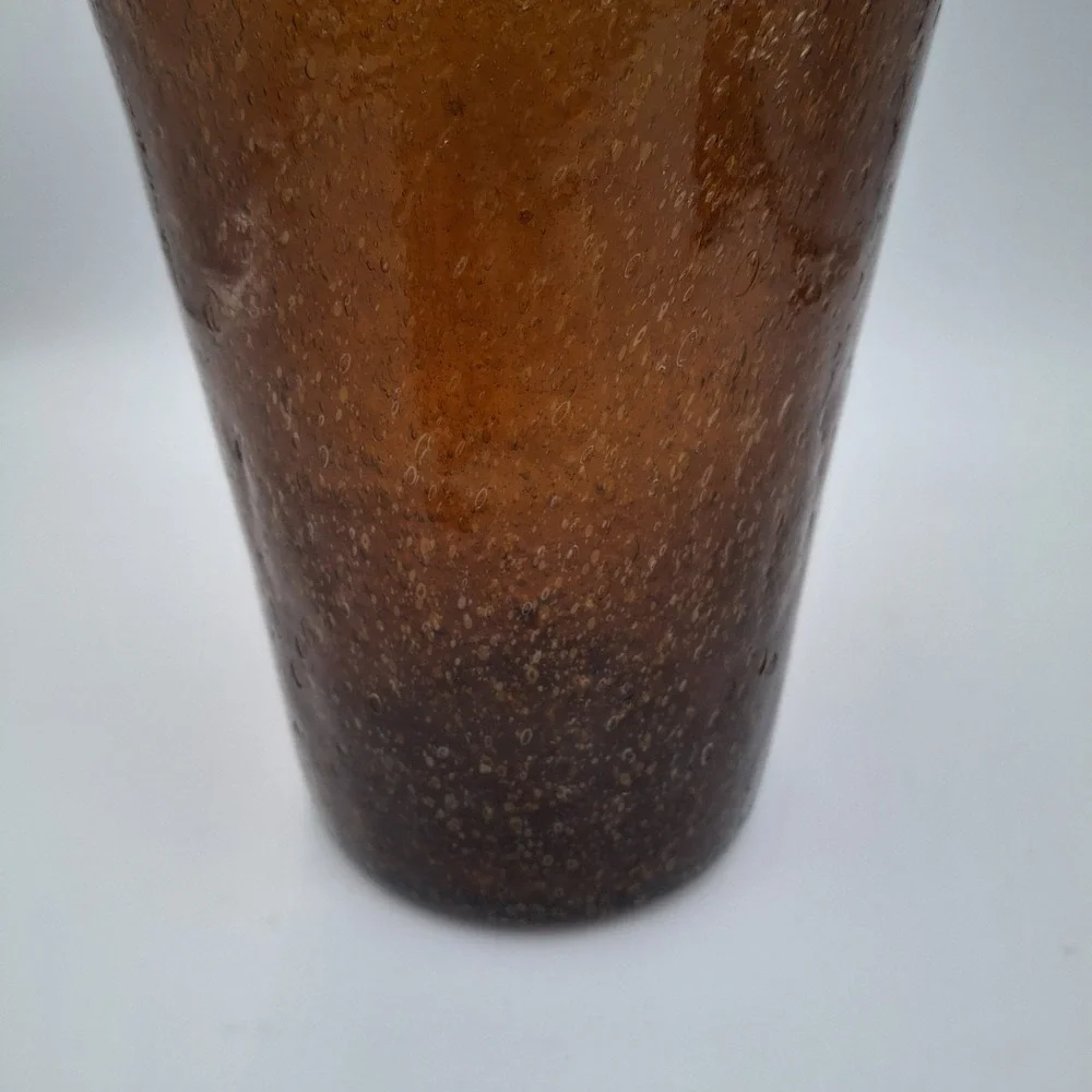Vintage Amber Seeded Glass‎ Vase Hand Blown Conical Trumpet Shape 9